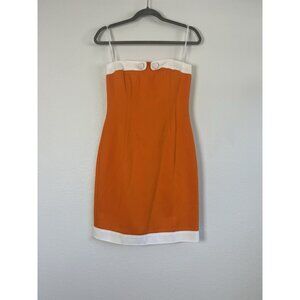 David Meister Retro MCM Strapless Orange Woven Textured Mini Party Dress Size 4